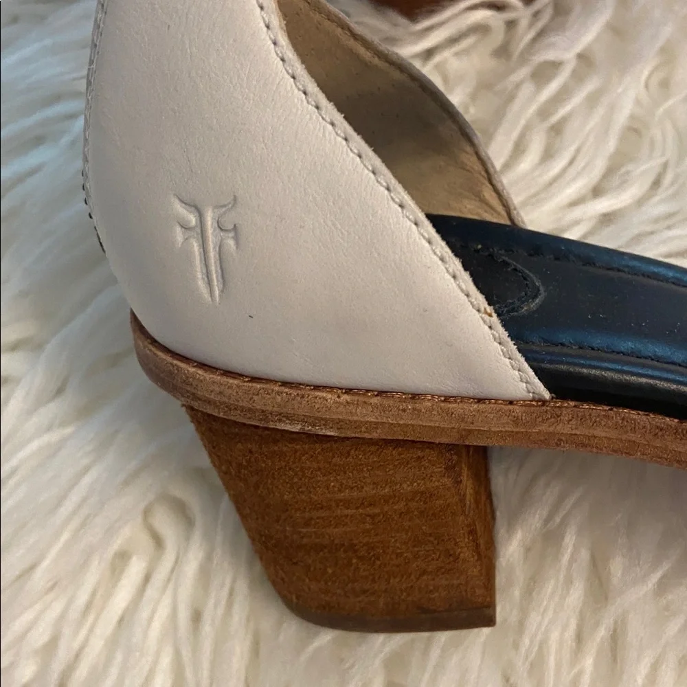 Frye Black and White Ankle Strap Heels size 7.5 very good condition zipper back - Picture 2 of 12